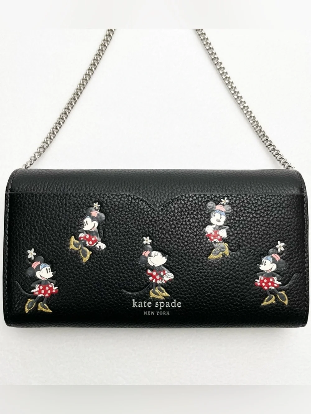 Disney Kate Spade Minnie Mouse Crossbody Wallet Clutch Rhinestone Pearl Buckle